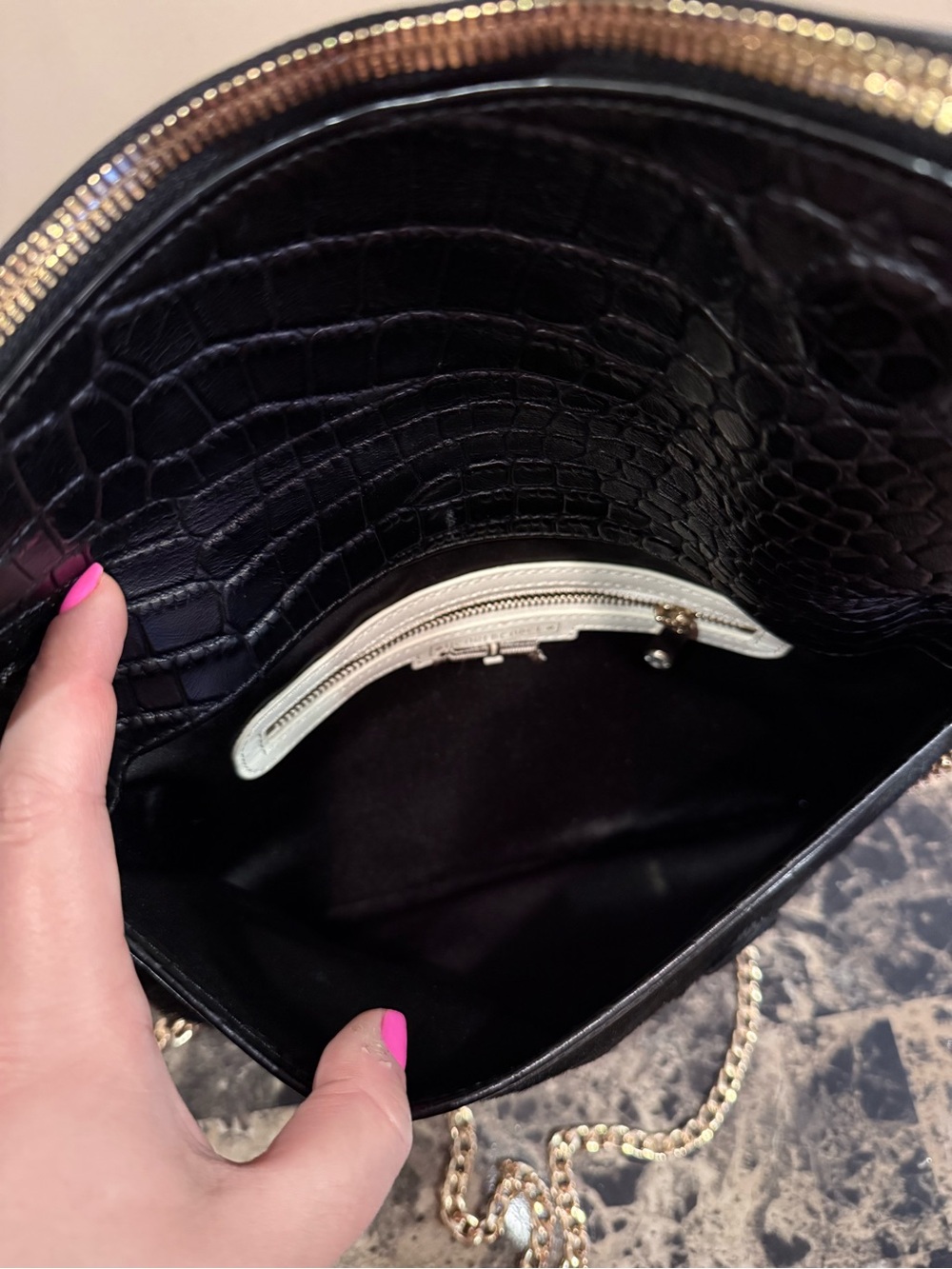 Henri Bendel Black Calf Hair & Croc Embossed Convertible Crossbody Clutch Bag - Picture 11 of 15